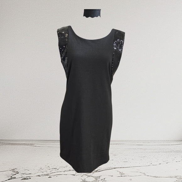 Lady Dutch Chic Black Sequin Mini Dress Size L - Picture 1 of 5